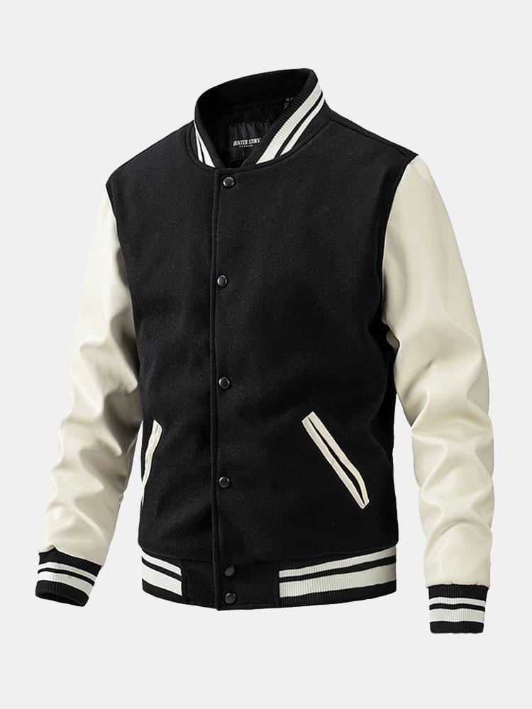 Grayson | Contrast Wool Look PU Baseball Jacket