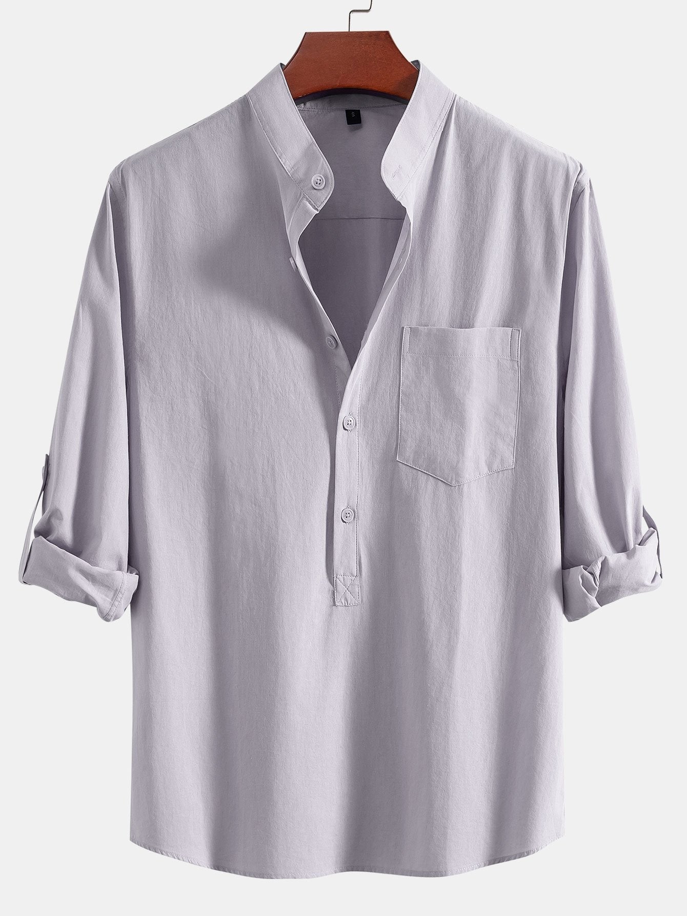Aniruddha® | Long Sleeve Linen Look Henley Collar Shirt