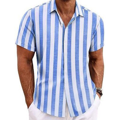 Men's Casal Striped Lapel Short Sleeve Shirt