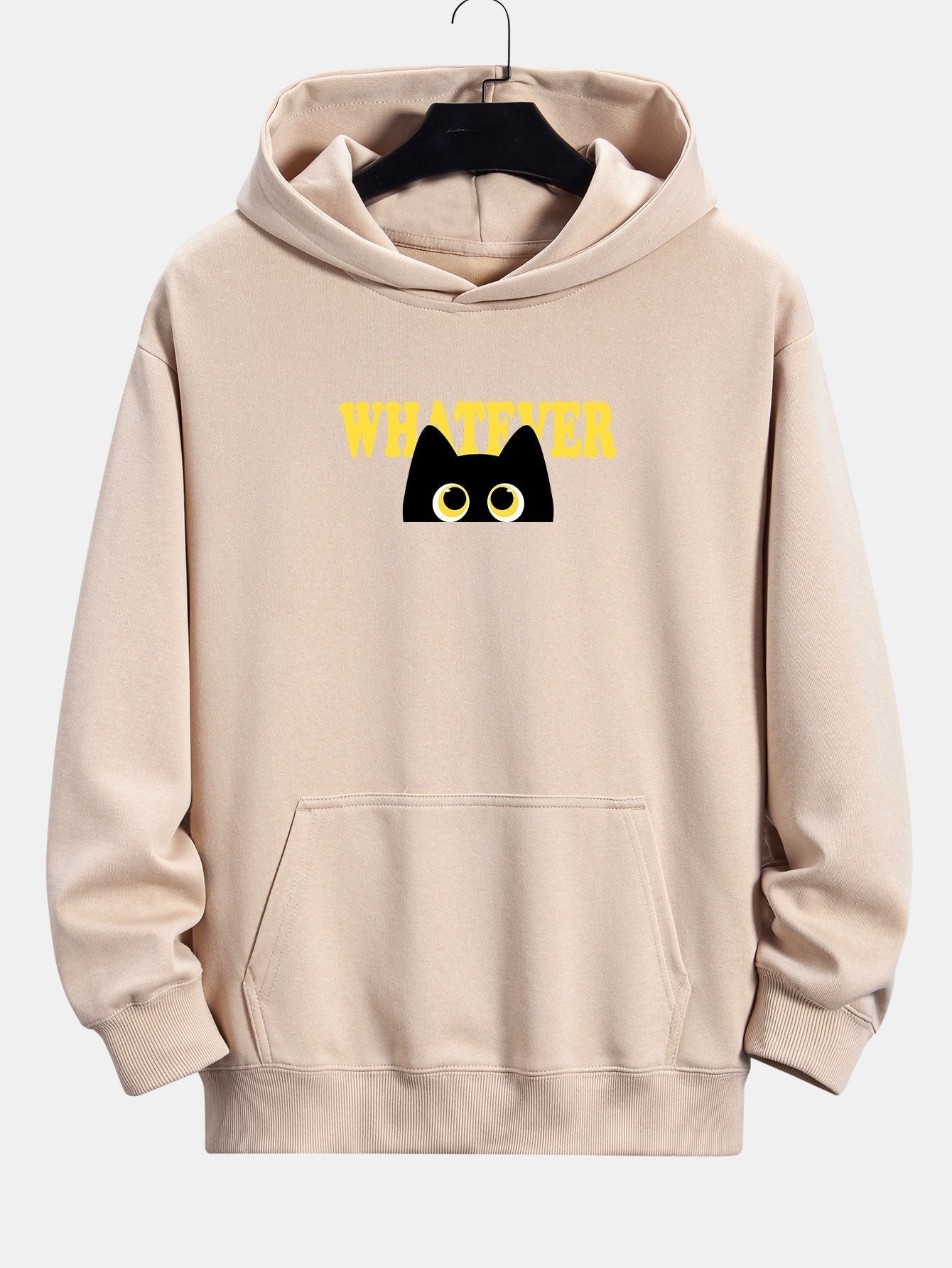 Leland | Whatever Black Cat Print Relax Fit Hoodie
