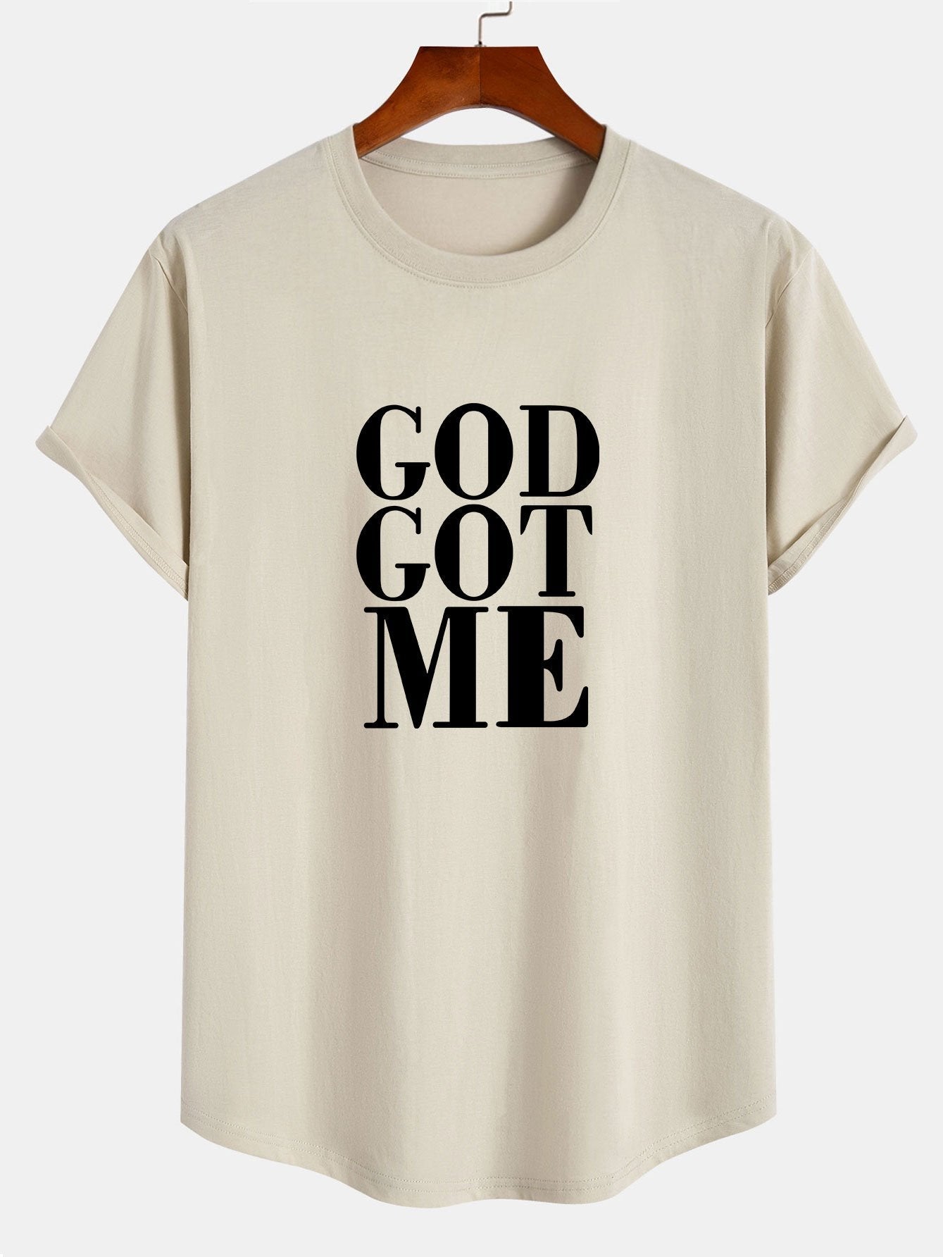 Raimundo® | God Got Me Print Cotton Arc Hem T-Shirt