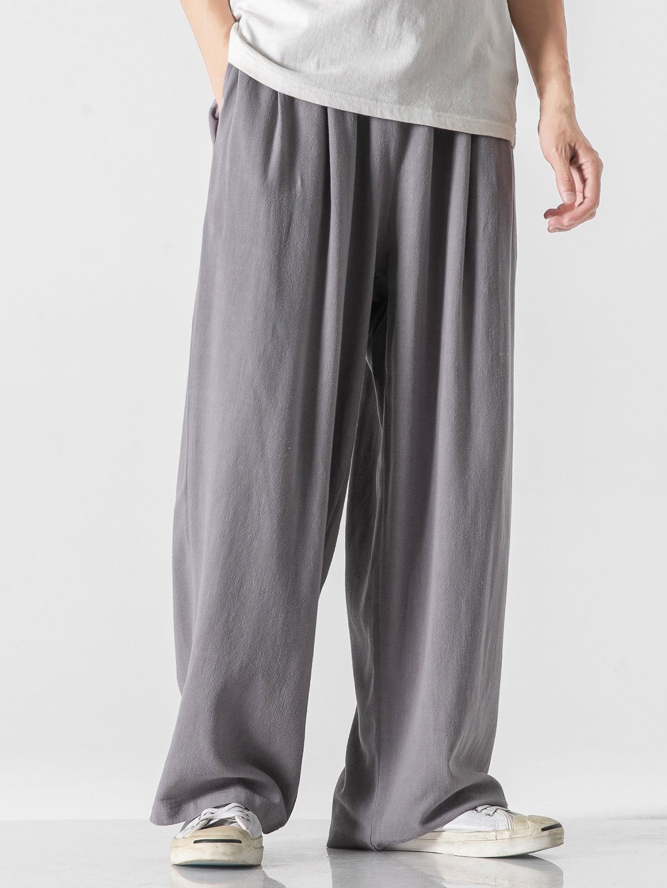 Ewan® | Wide Relax Fit Trousers In Linen And Cotton Mix