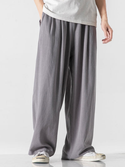 Ewan® | Wide Relax Fit Trousers In Linen And Cotton Mix