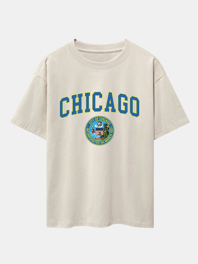 Lorenzo® | Chicago Coat Of Arms Print Drop Shoulder Oversize T-Shirt