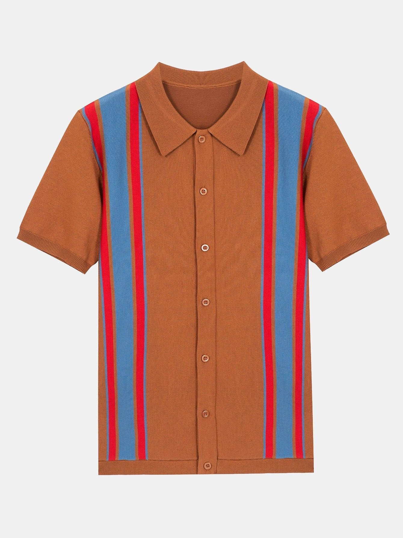 Ezra | Short Sleeve Multi Stripe Button Up Sweater Polo