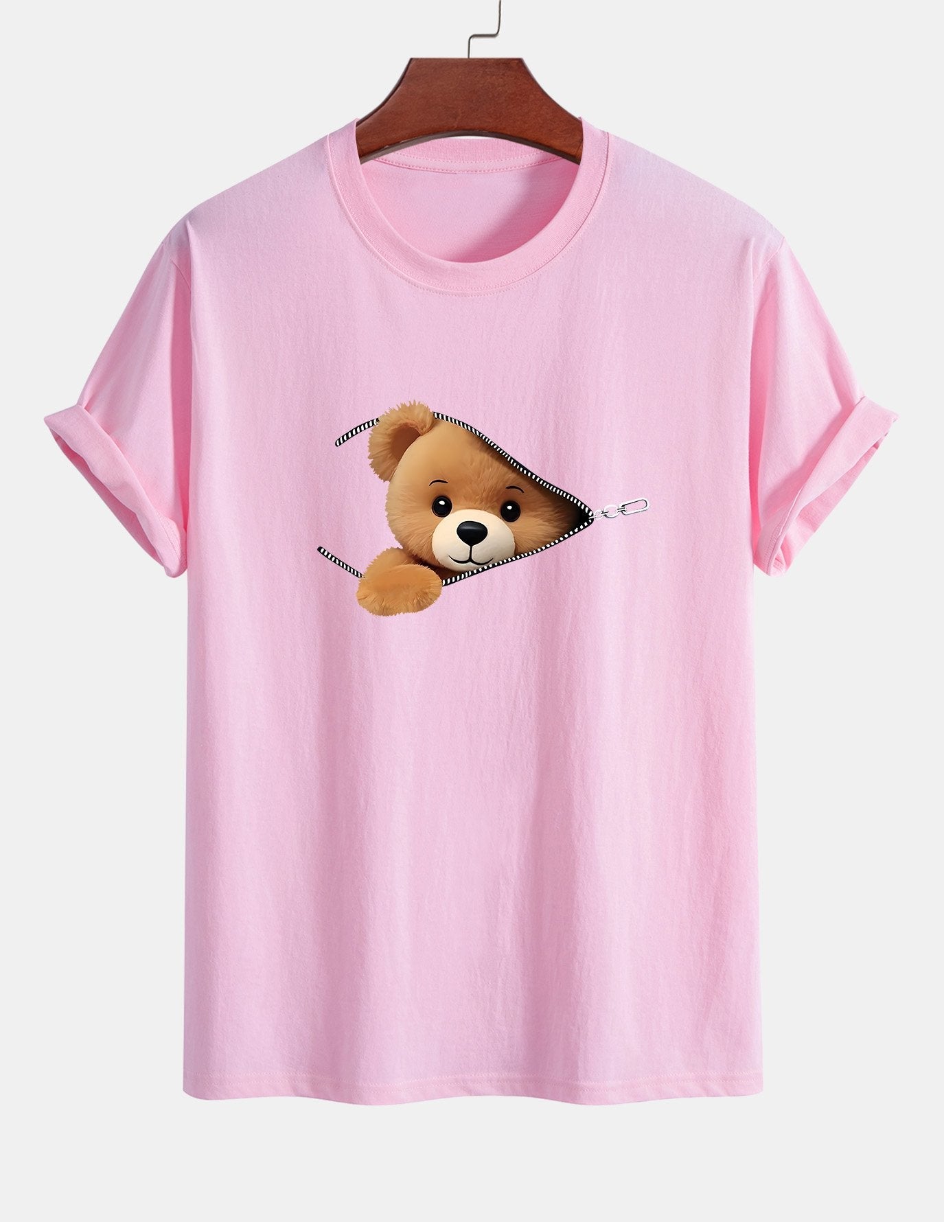 Yeshayahu® | Zipper Bear Print Cotton T-Shirt