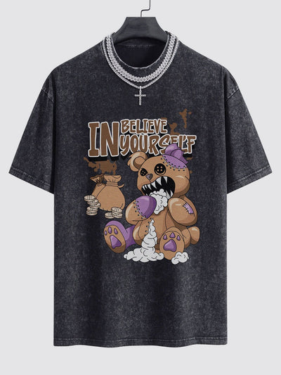 Alfred® | Violent Bear Slogan Print Washed Drop Shoulder Oversize T-Shirt