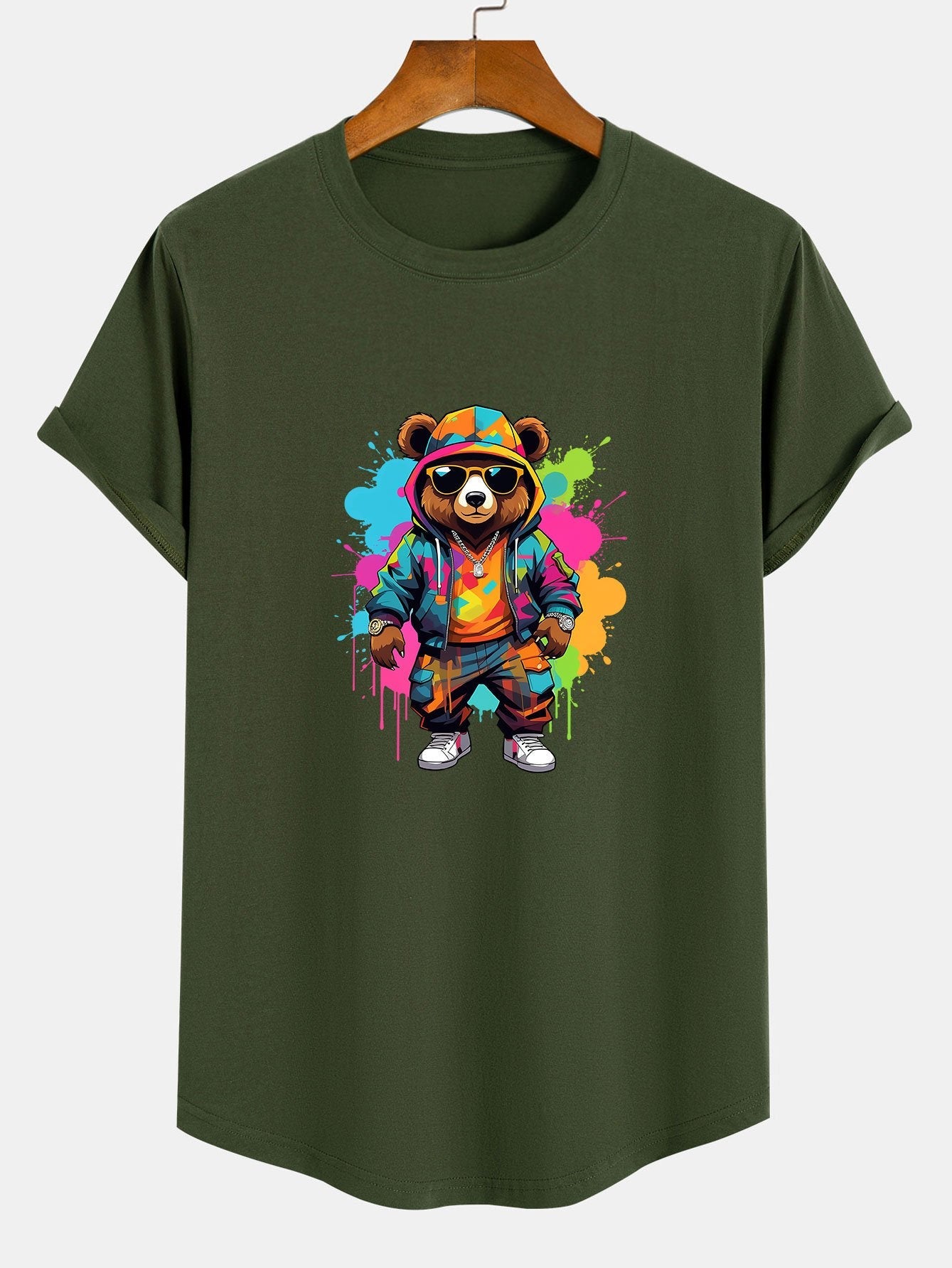 Allen® | Graffiti Bear Print Cotton Arc Hem T-Shirt