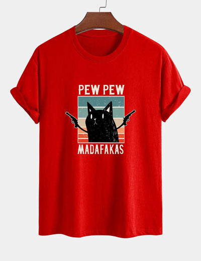 Tadeo® | Black Cat Print Cotton T-Shirt
