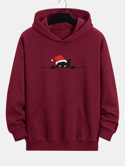 Lawrence | Christmas Black Cat Print Relax Fit Hoodie