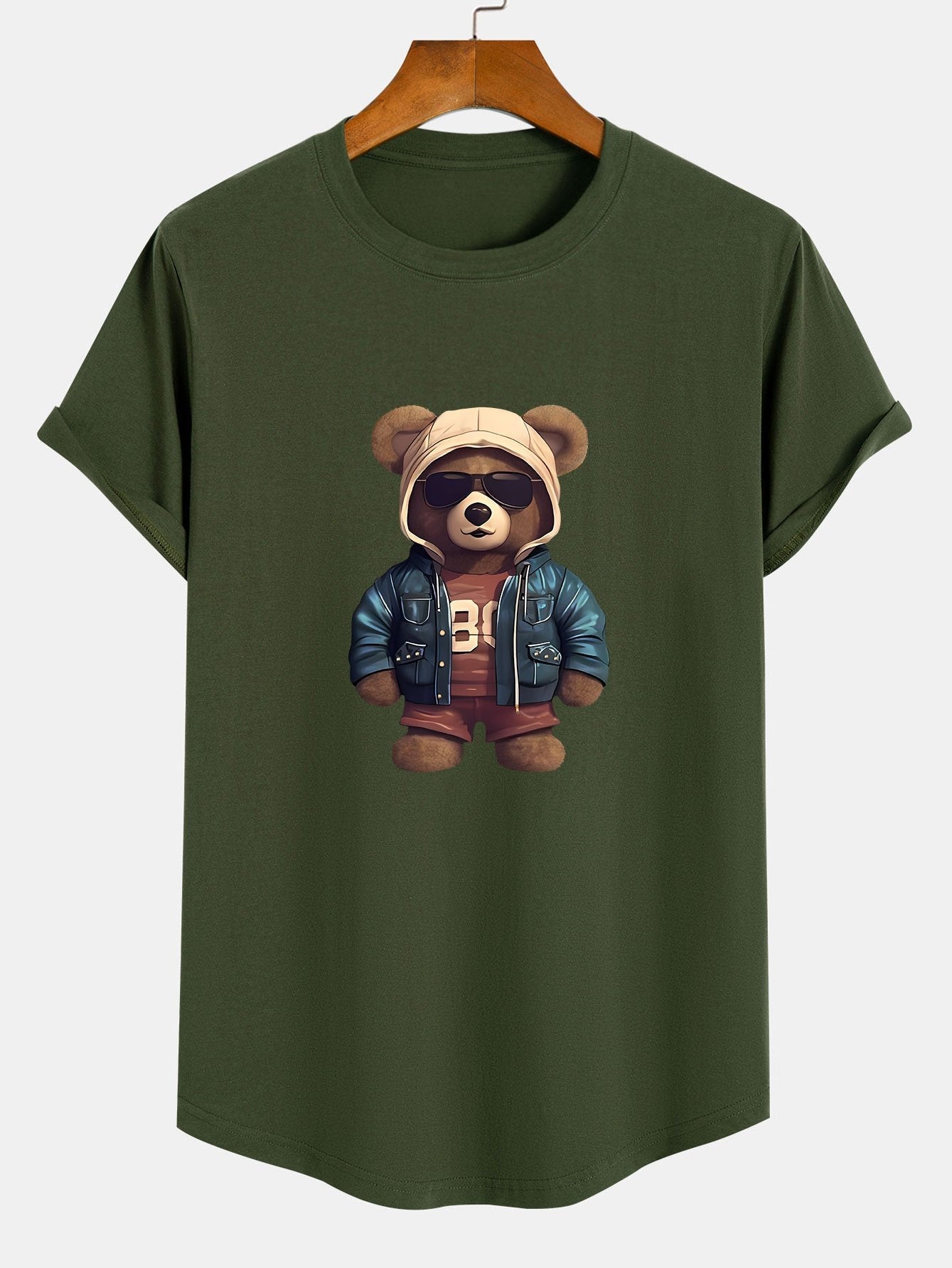 Allan® | Bear In Leather Jacket Print Cotton Arc Hem T-Shirt