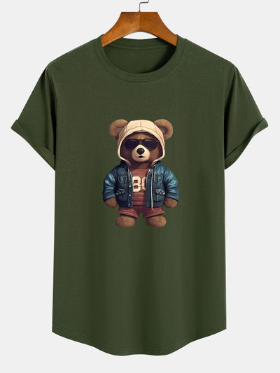 Allan® | Bear In Leather Jacket Print Cotton Arc Hem T-Shirt