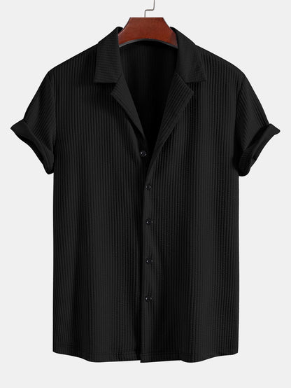 Arnaldo® | Muscle Fit Ribbed Deep Cuban Shirt & Drawstring Ribbed Shorts
