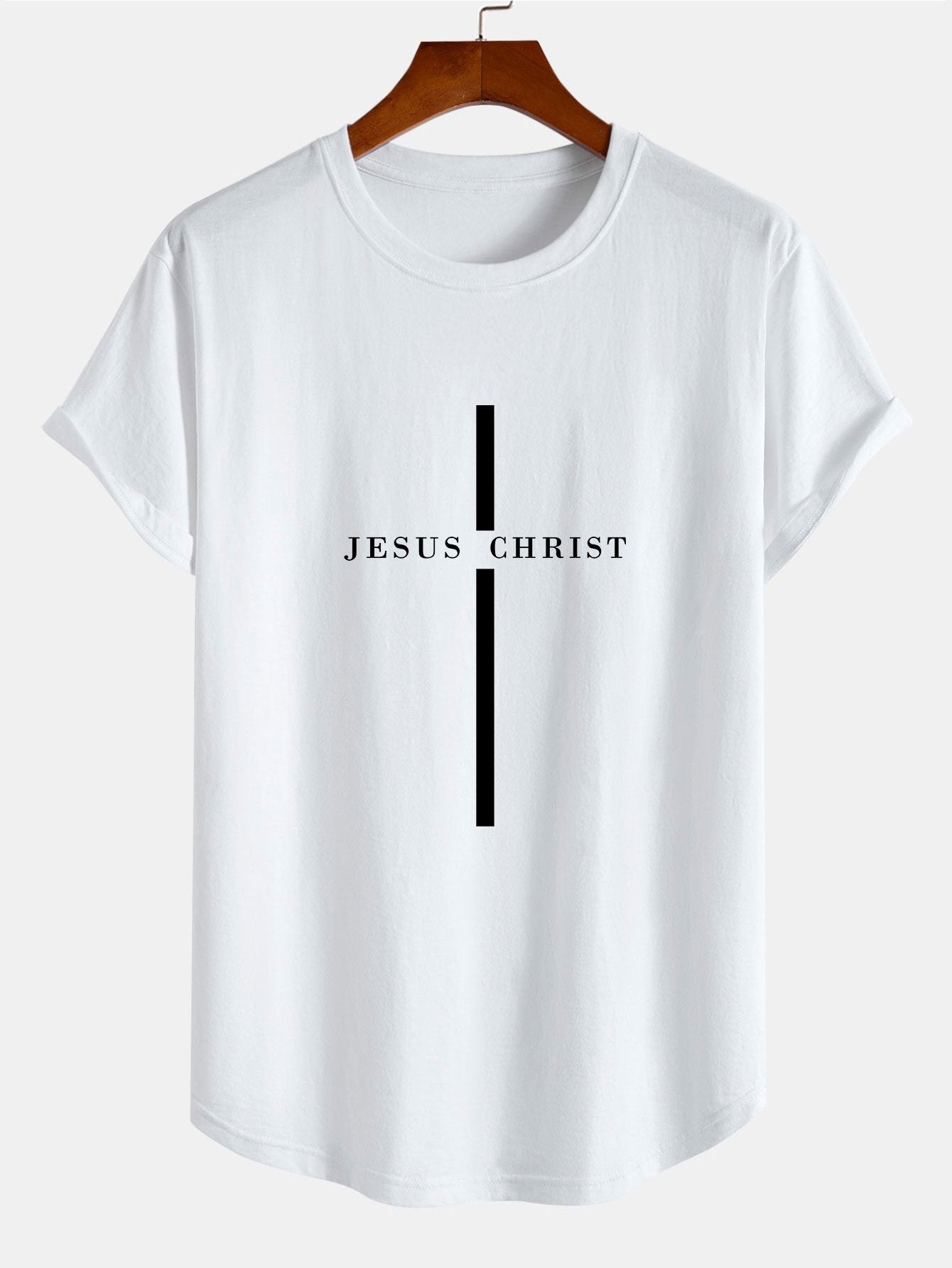 Rafael® | Jesus Christ Stripe Print Cotton Arc Hem T-Shirt