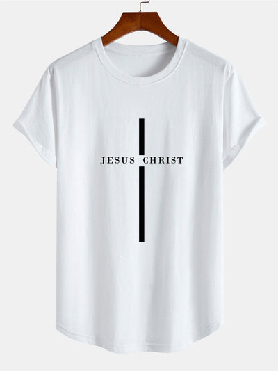 Rafael® | Jesus Christ Stripe Print Cotton Arc Hem T-Shirt