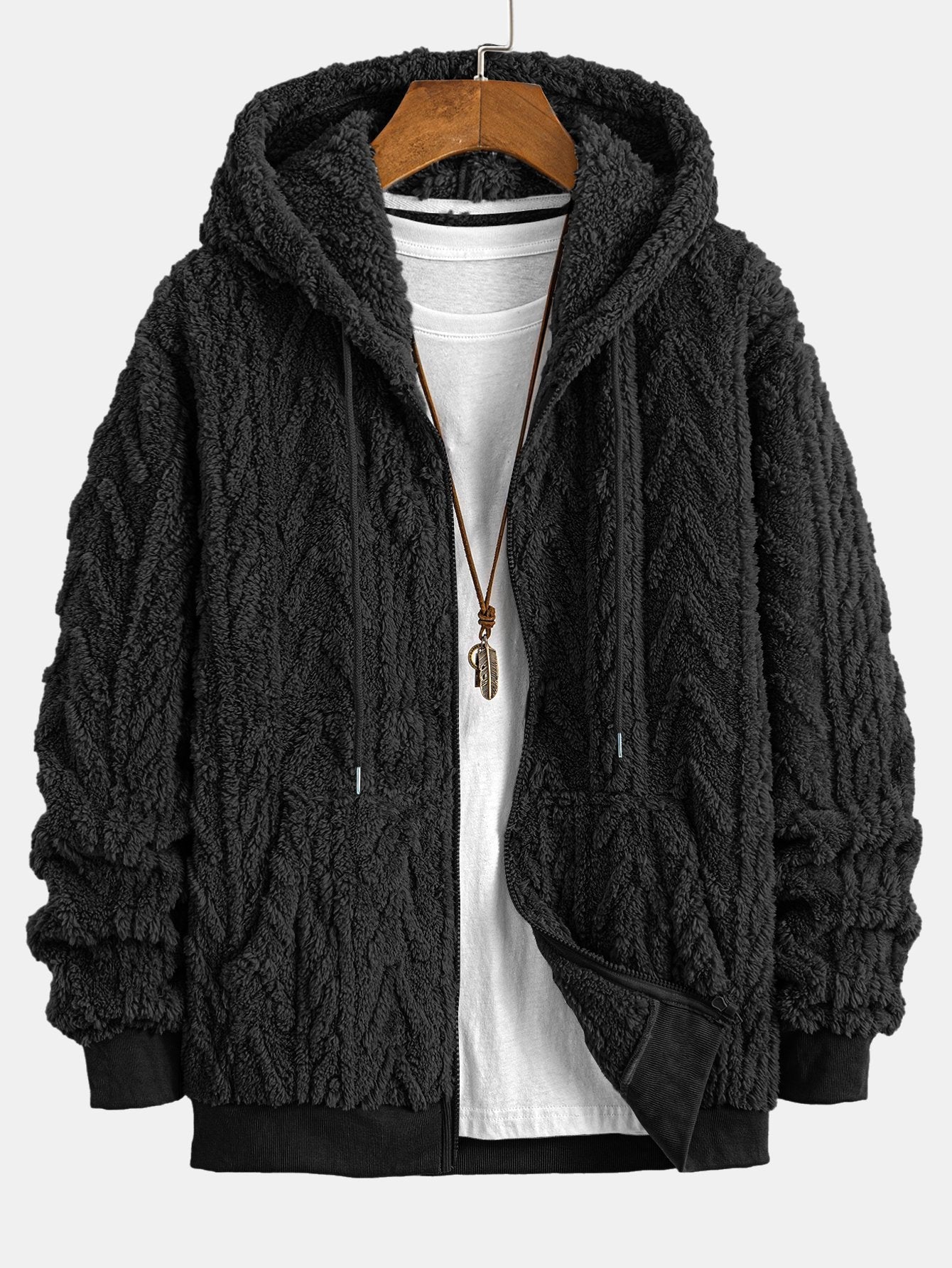 Jonas | Geometric Jacquard Zip Up Teddy Hoodie