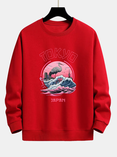 Leonard® | Tokyo Wave Crane Bird Print Relax Fit Sweatshirt