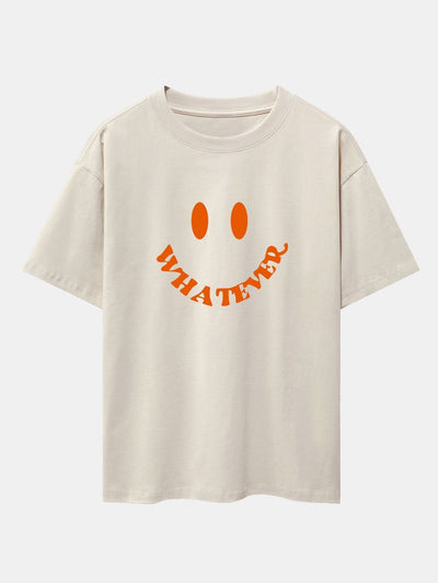 Andrés® | Smiley Face Slogan Print Drop Shoulder Oversize T-Shirt