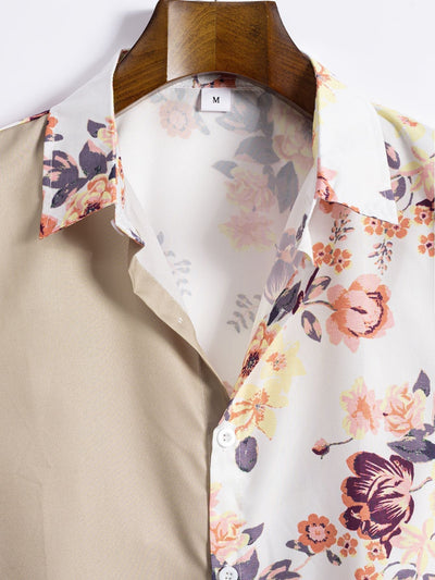 Adriel® | Floral Patchwork Print Button Up Shirt & Swim Shorts