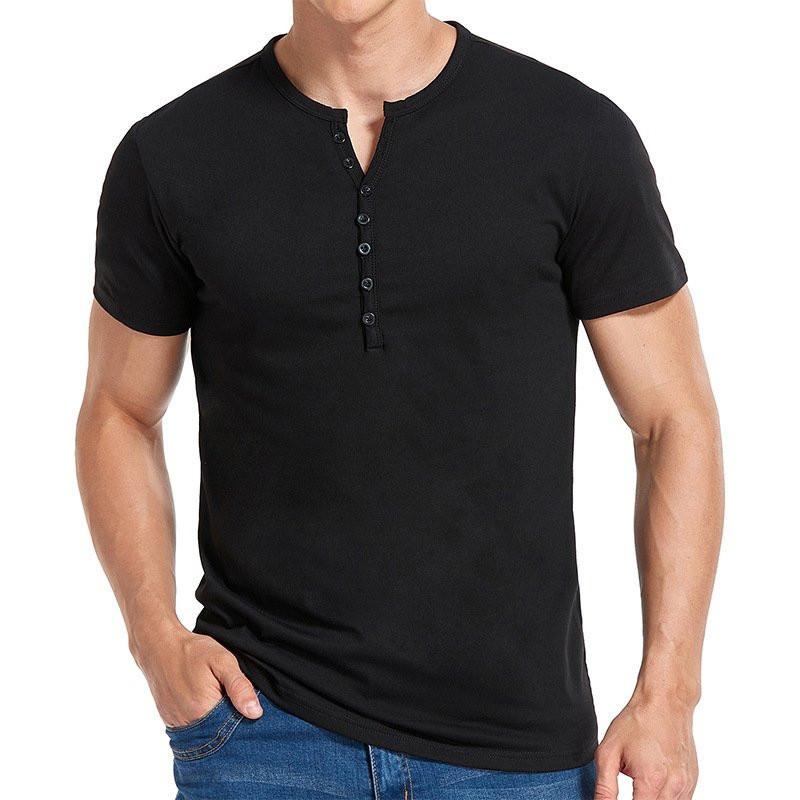 Men's Short Sleeve Solid Btn Henley T-Shirt