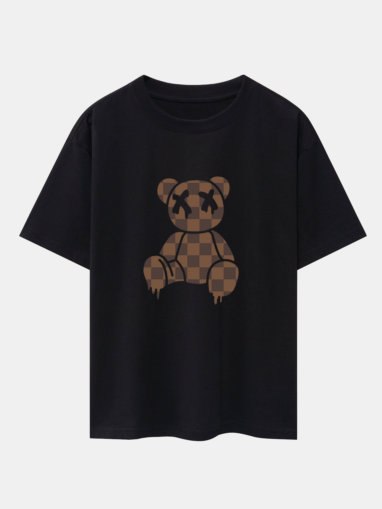 Nestor® | Checkerboard Dissolving Bear Drop Shoulder Oversize T-Shirt & Straight Leg Corduroy Pants