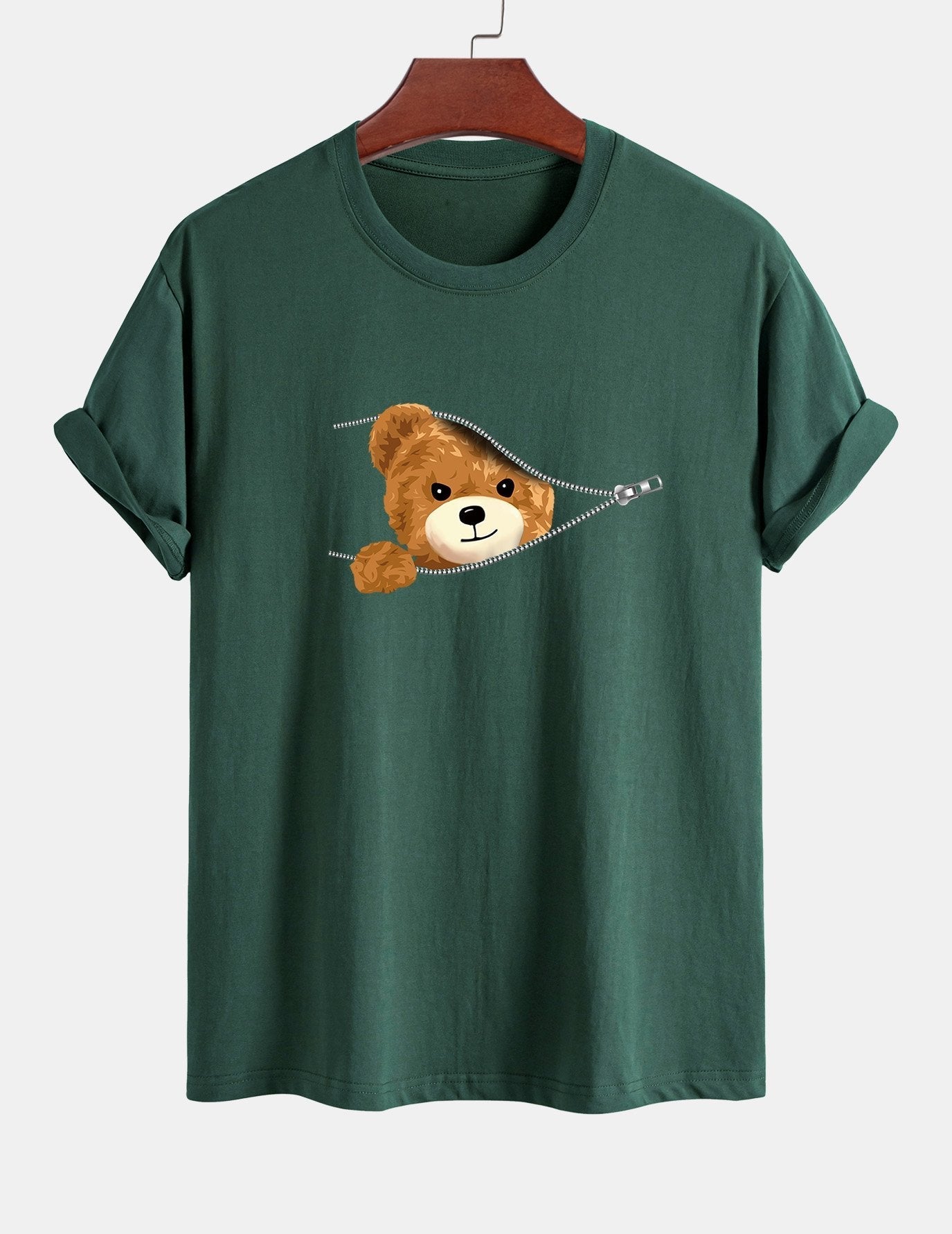 Yeray® | Zipper Bear Print Cotton T-Shirt