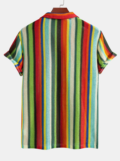Areus® | Colorful Striped Waffle Texture Cuban Shirt