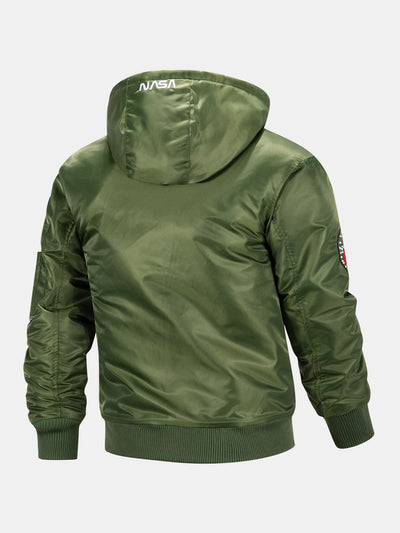 Jos�� | NASA Embroidery Quilted Lined Detachable Hooded Bomber Jacket