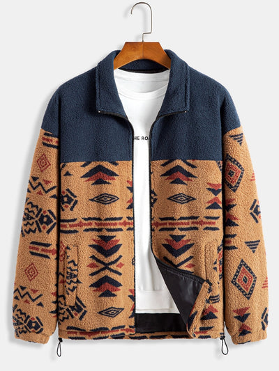 Alejandro | Aztec Print Patchwork Teddy Fleece Coat