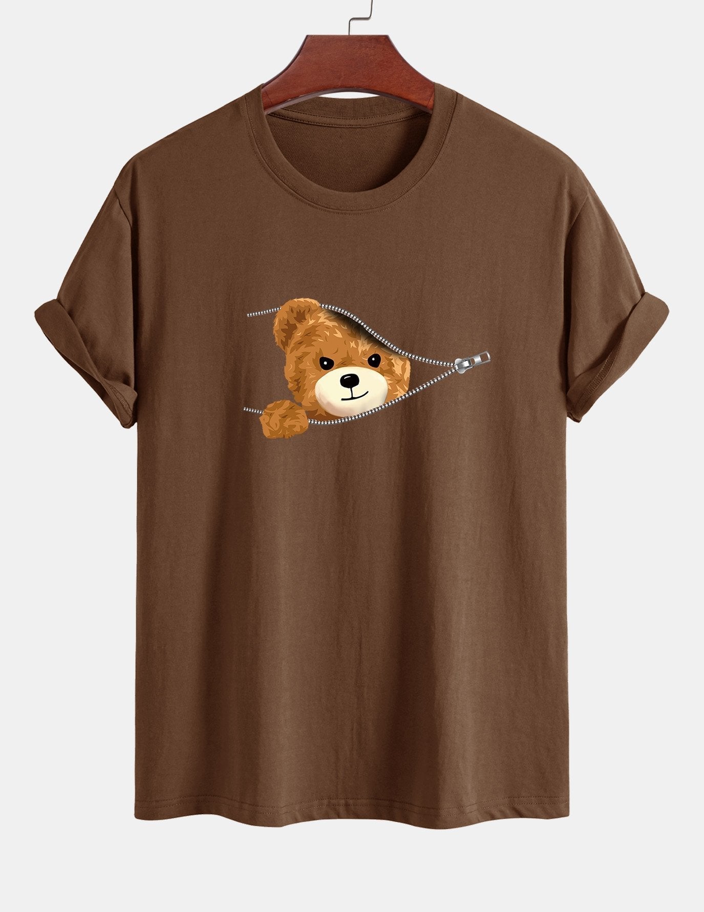 Yeray® | Zipper Bear Print Cotton T-Shirt