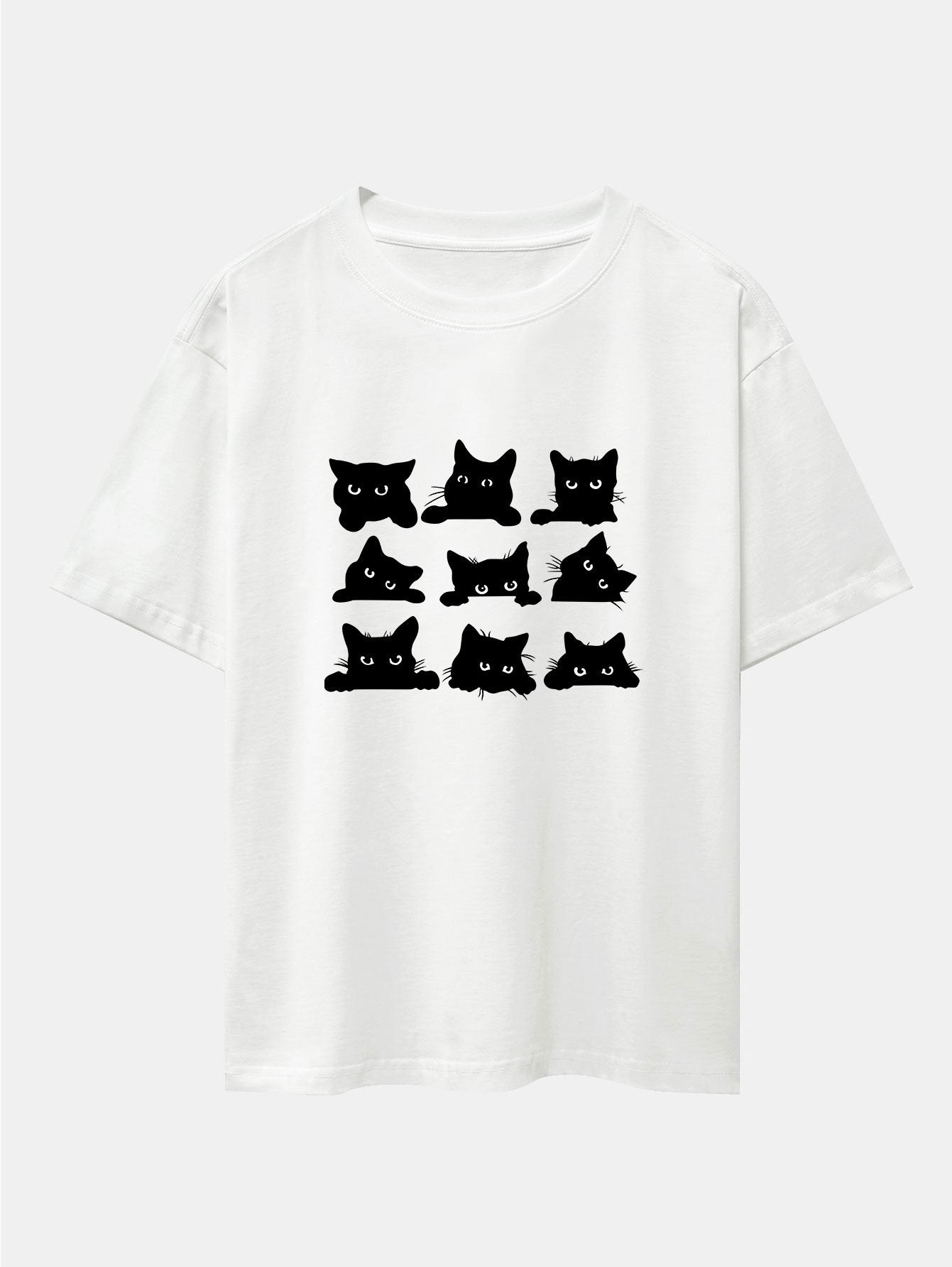 Atanasio® | Black Cat Staring Print Drop Shoulder Oversize T-Shirt
