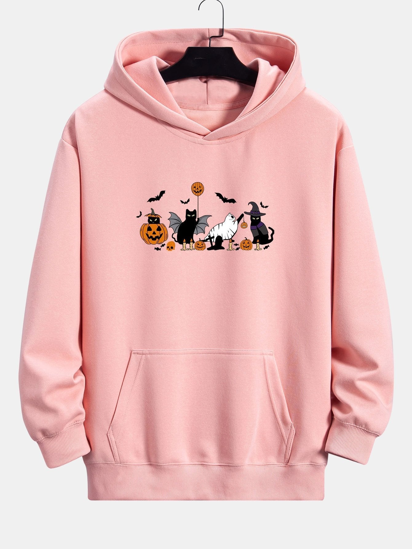 Dallas | Halloween Pumpkin Black Cat Print Relax Fit Hoodie