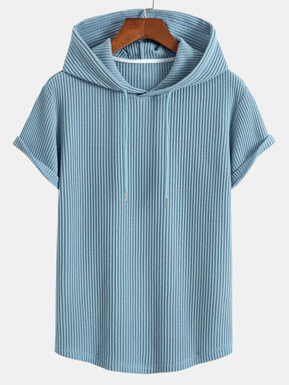 Adalton® | Knitted Waffle Arc Hem Hooded T-Shirt & Drawstring Waffle Shorts