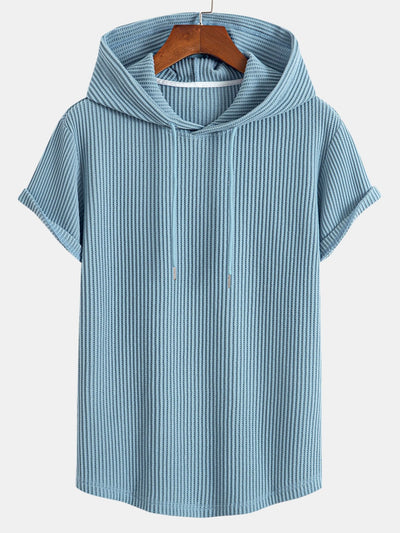 Adalton® | Knitted Waffle Arc Hem Hooded T-Shirt & Drawstring Waffle Shorts