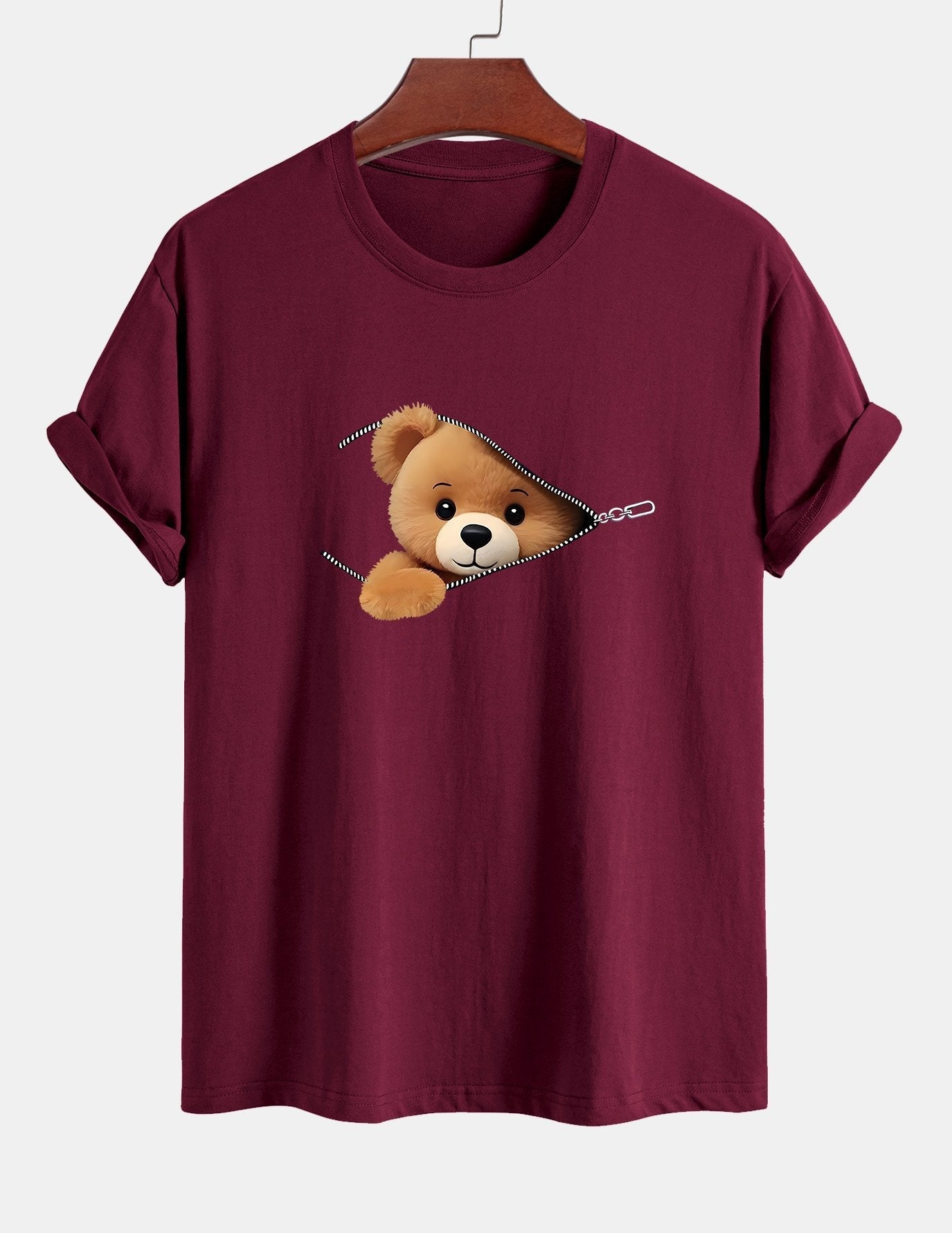 Yeshayahu® | Zipper Bear Print Cotton T-Shirt
