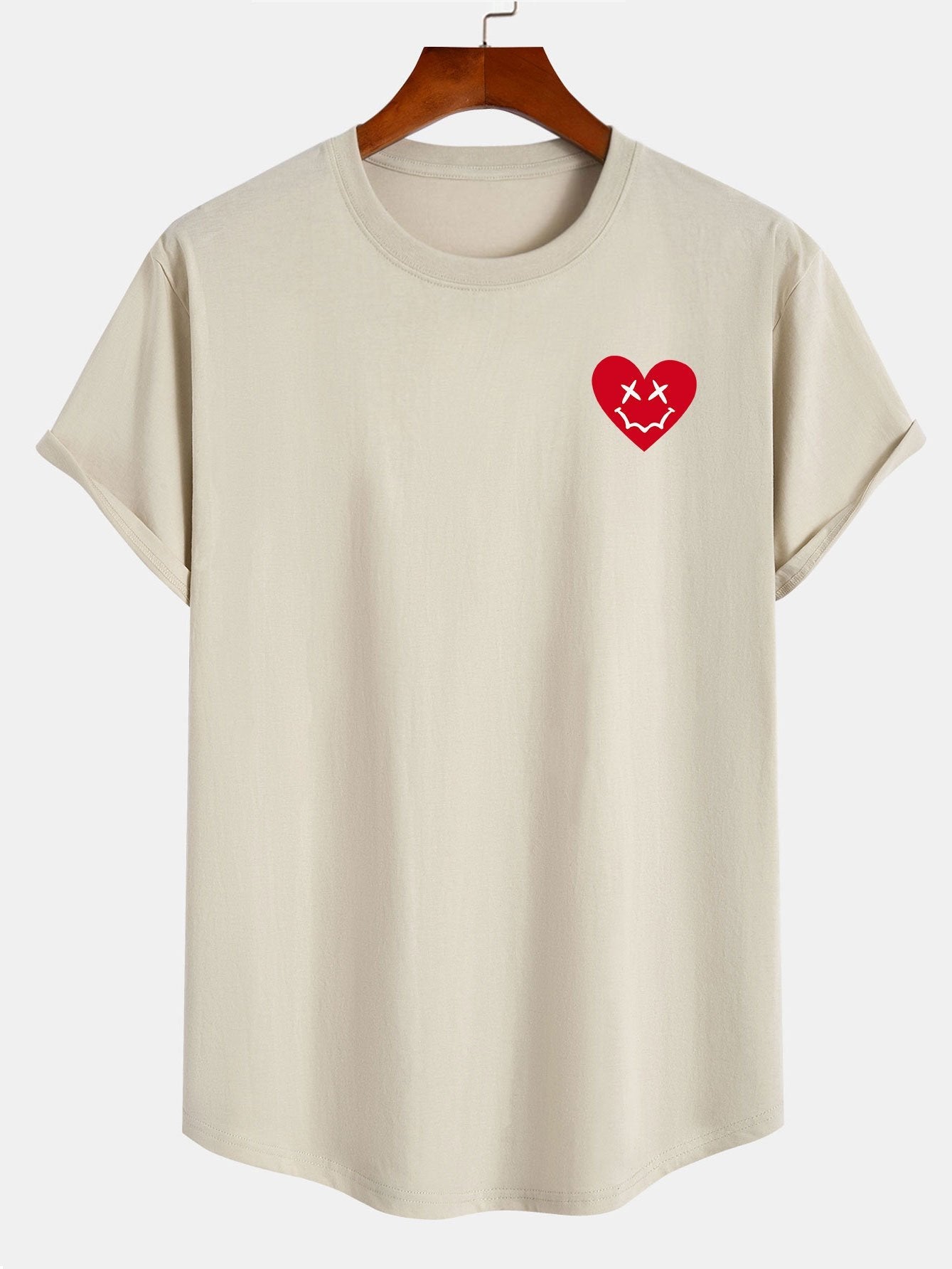 Benjamin® | Heart Smiley Face Print Cotton Arc Hem T-Shirt