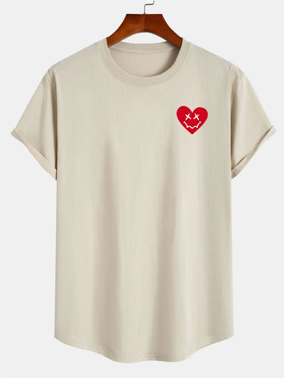 Benjamin® | Heart Smiley Face Print Cotton Arc Hem T-Shirt
