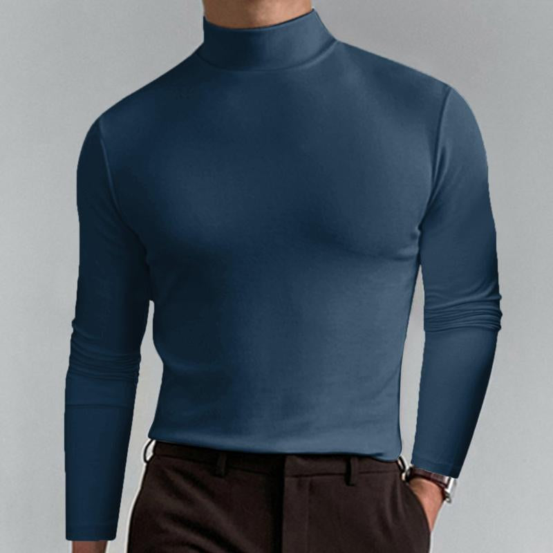 Men Casal Solid Color Fitted High Neck Long Sleeve T-Shirt