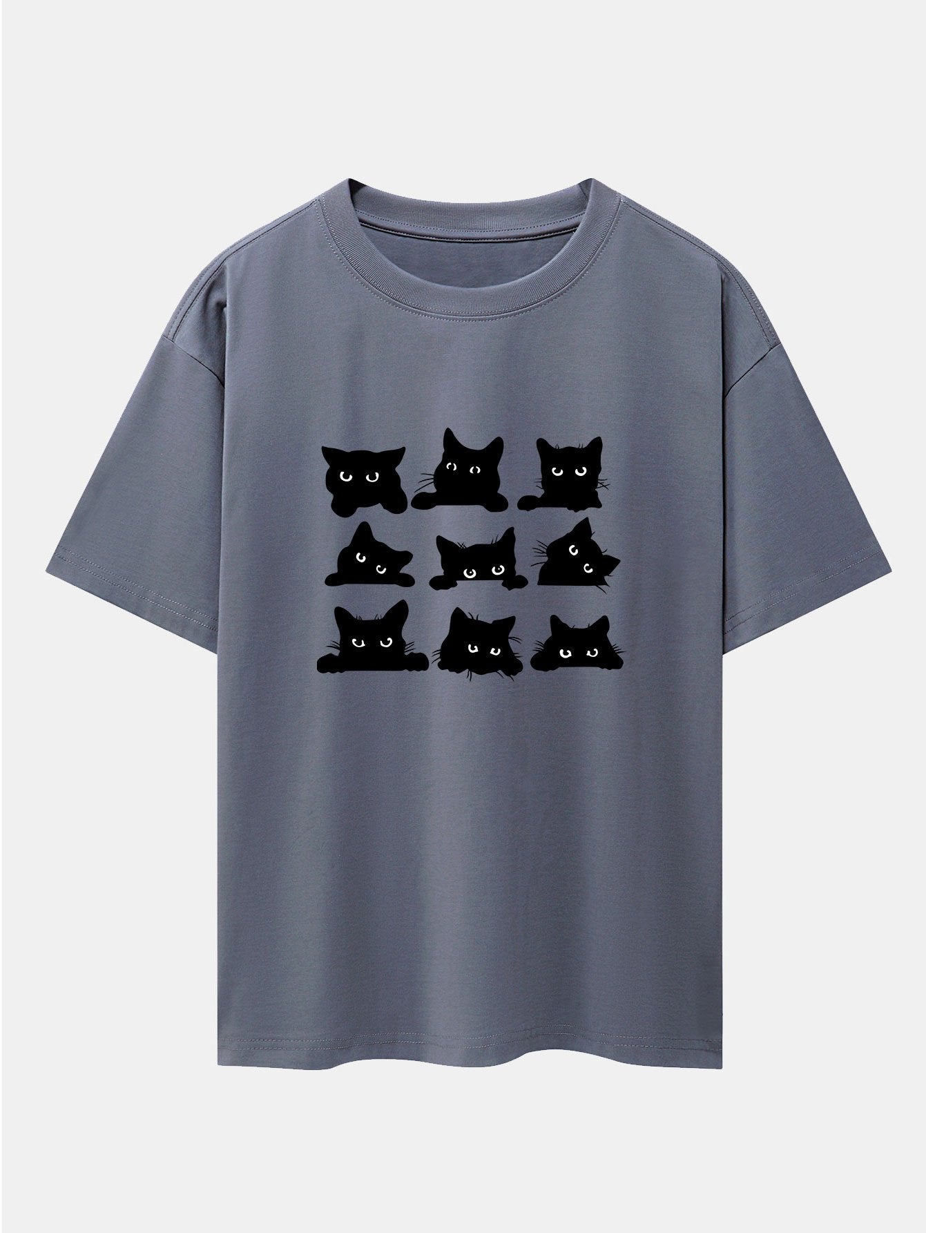 Zacarías® | Black Cat Staring Print Drop Shoulder Oversize T-Shirt
