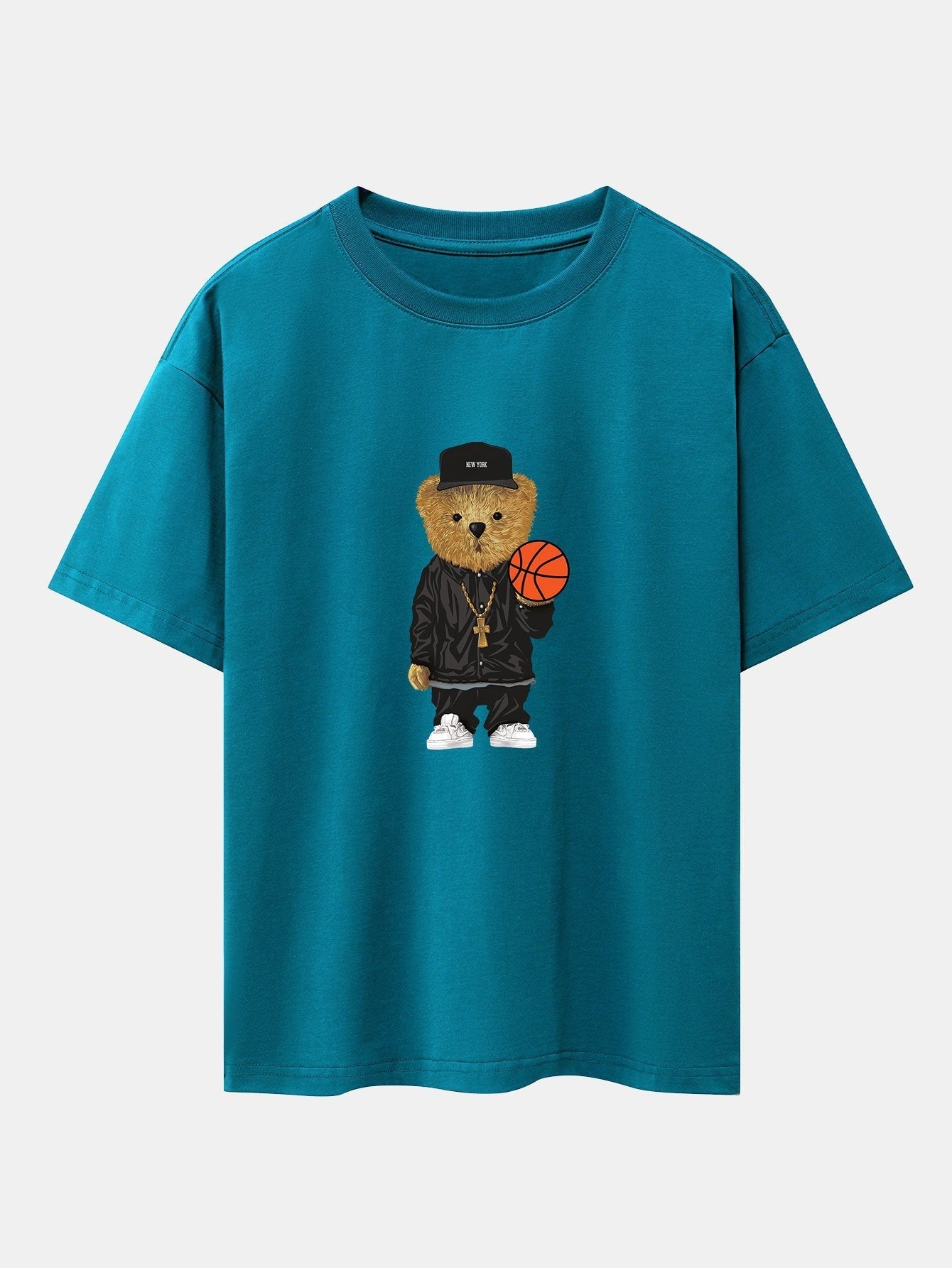 Brian® | Basketball Bear Print Drop Shoulder Oversize T-Shirt