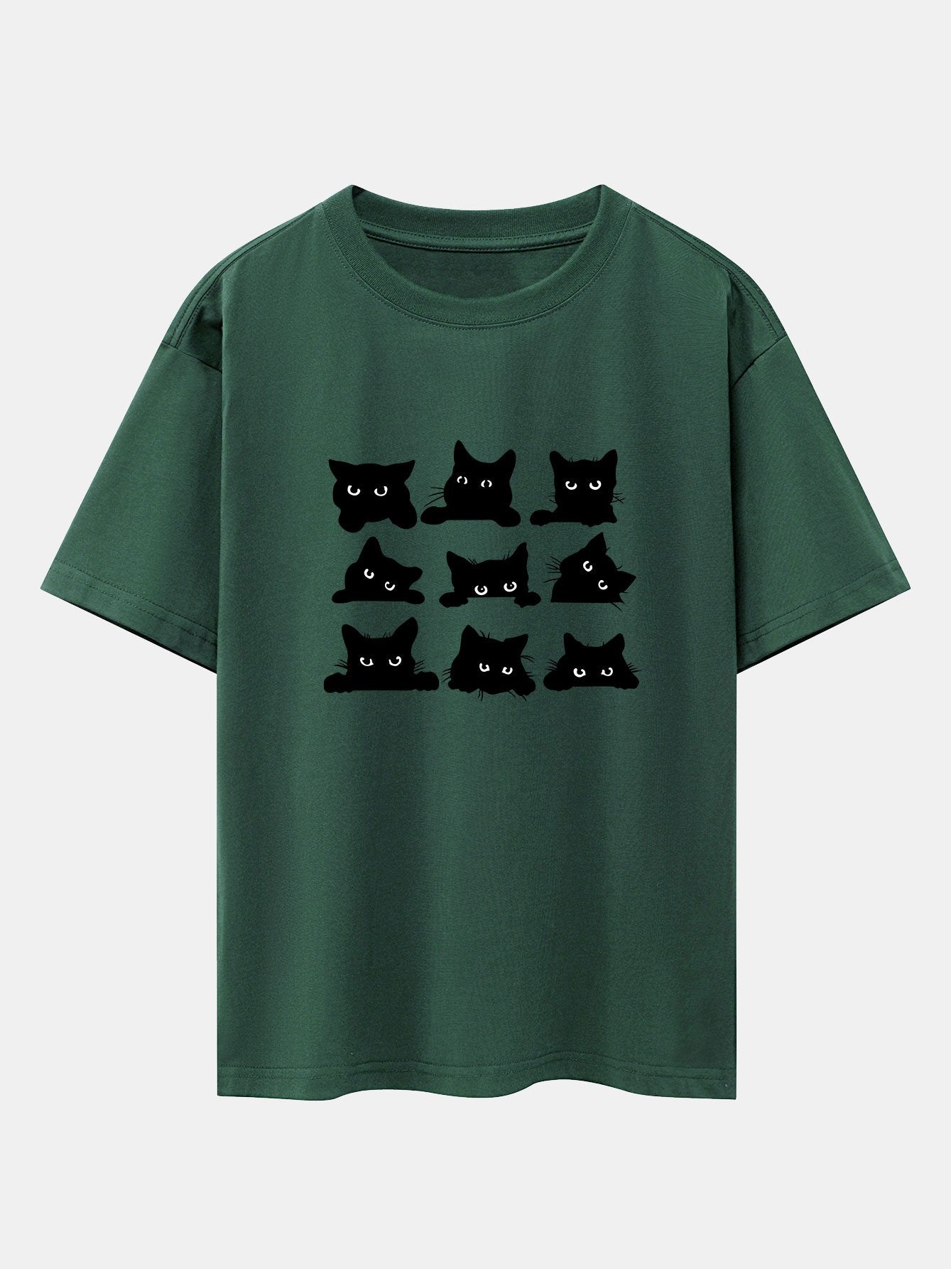 Atanasio® | Black Cat Staring Print Drop Shoulder Oversize T-Shirt