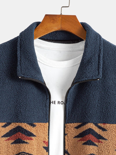 Alejandro | Aztec Print Patchwork Teddy Fleece Coat