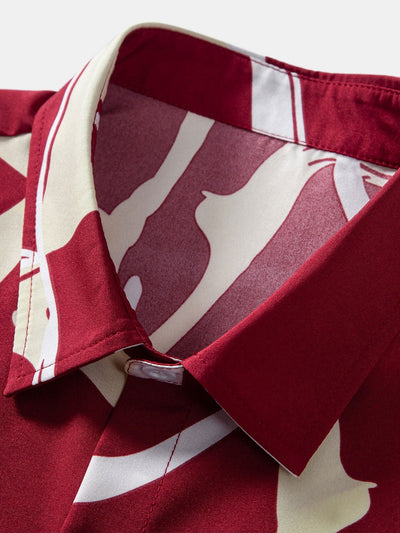 Todd® | Abstract Print Button Up Shirt & Solid Drawstring Swim Shorts