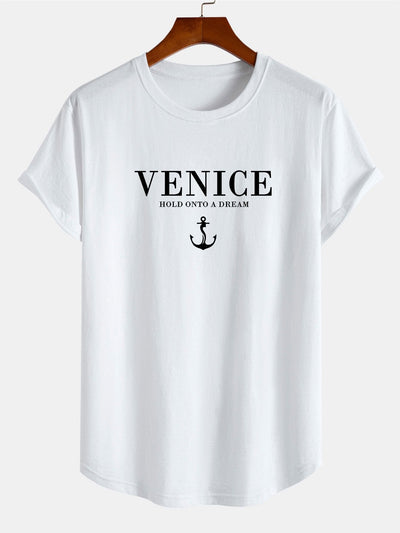 Anton® | Venice Anchor Print Cotton Arc Hem T-Shirt