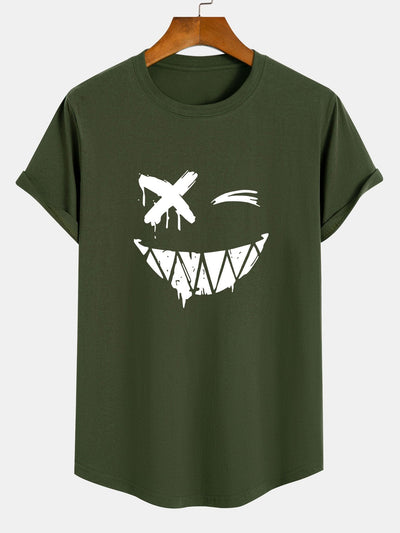 Aarón® | Smiley Face Print Cotton Arc Hem T-Shirt