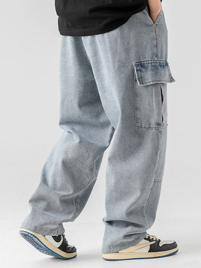 Augustin® | Elastic Waist Relax Fit Straight Leg Cargo Jeans