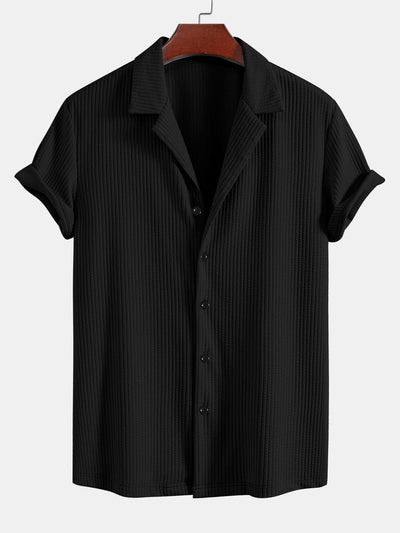 Juan® | Muscle Fit Ribbed Deep Cuban Shirt & Drawstring Ribbed Shorts