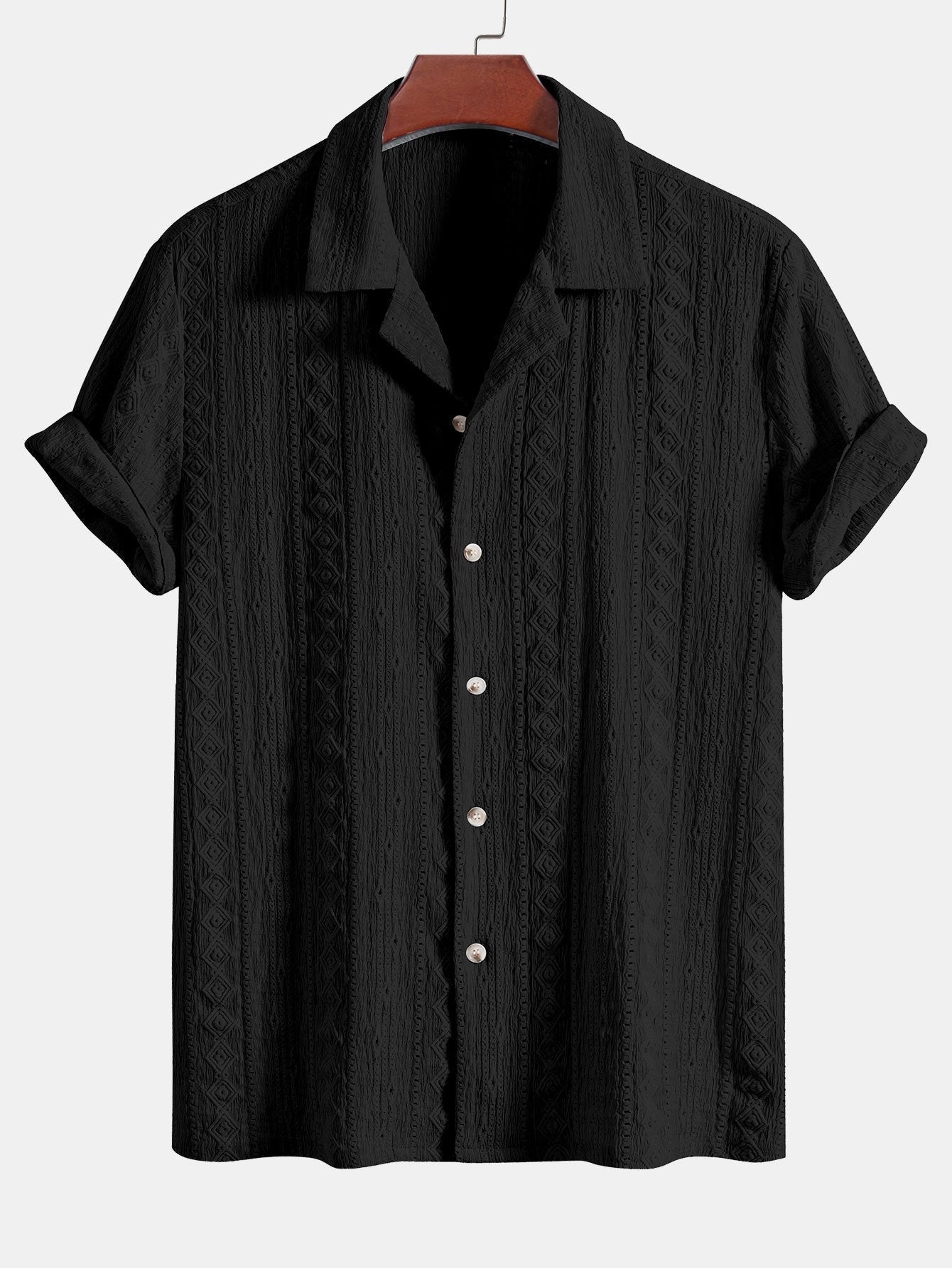 Afan® | Geometric Jacquard Textured Cuban Shirt & Straight Leg Linen Pants