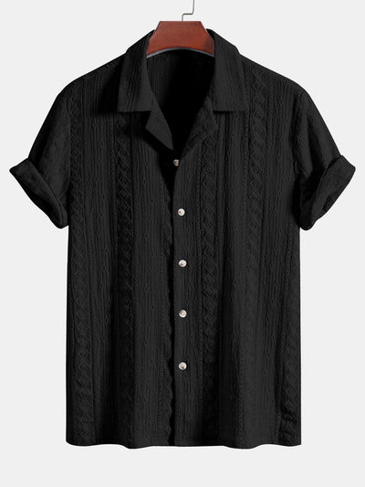 Afan® | Geometric Jacquard Textured Cuban Shirt & Straight Leg Linen Pants