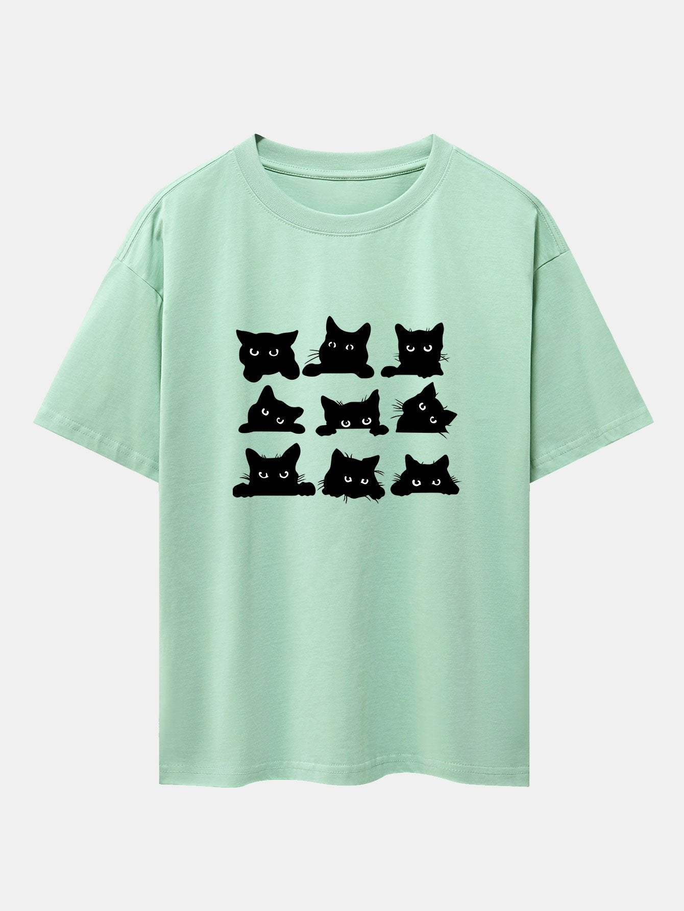 Atanasio® | Black Cat Staring Print Drop Shoulder Oversize T-Shirt